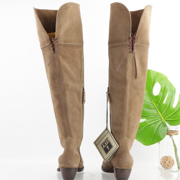 Frye Womens Sacha OTK Riding Boot Size 6.5 Tan Suede Western Block Heel Pointed - Picture 8 of 16